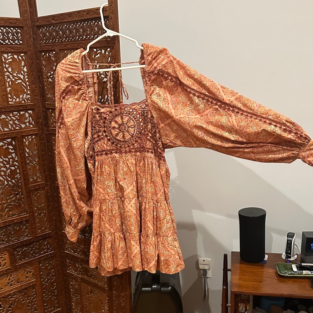 Free People. Bohemian Orange Long Sleeve Dress - Picture 2 of 5